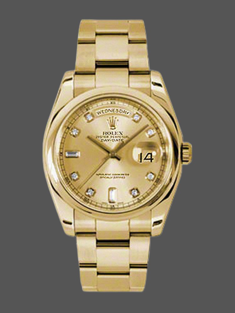 Champagne Diamond Dial Yellow Gold Date 36mm Unisex