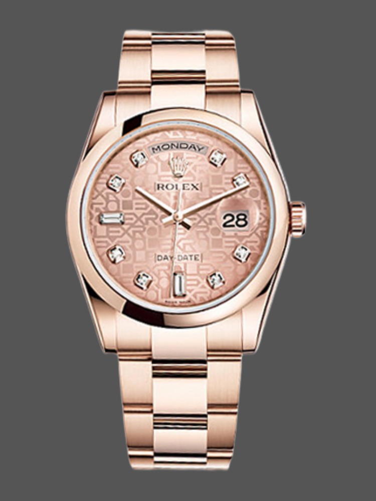 Pink Link Bracelet Diamond Dial Rose Gold Date 36mm Unisex