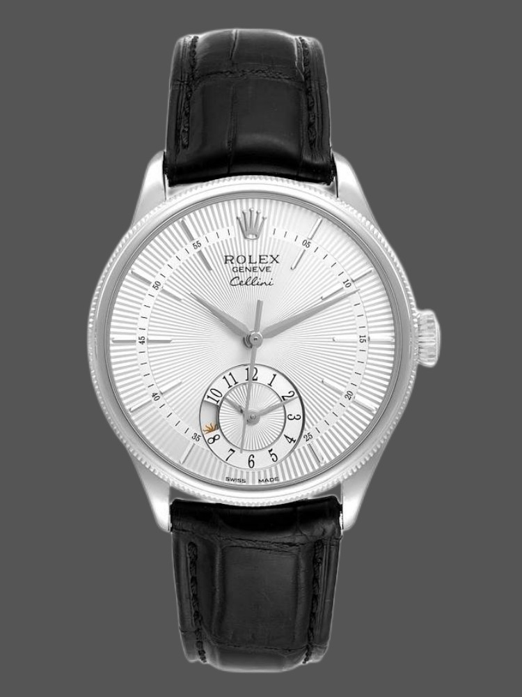 Silver Sunburst Dial Black Leather Strap