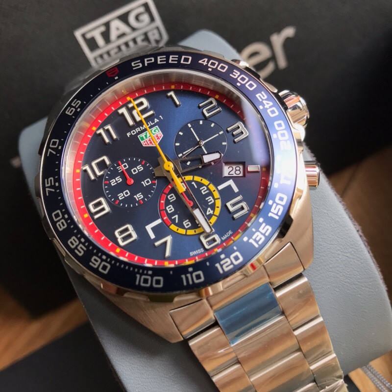 43mm Racing Chronograph Watch Sport with Steel Bracelet
