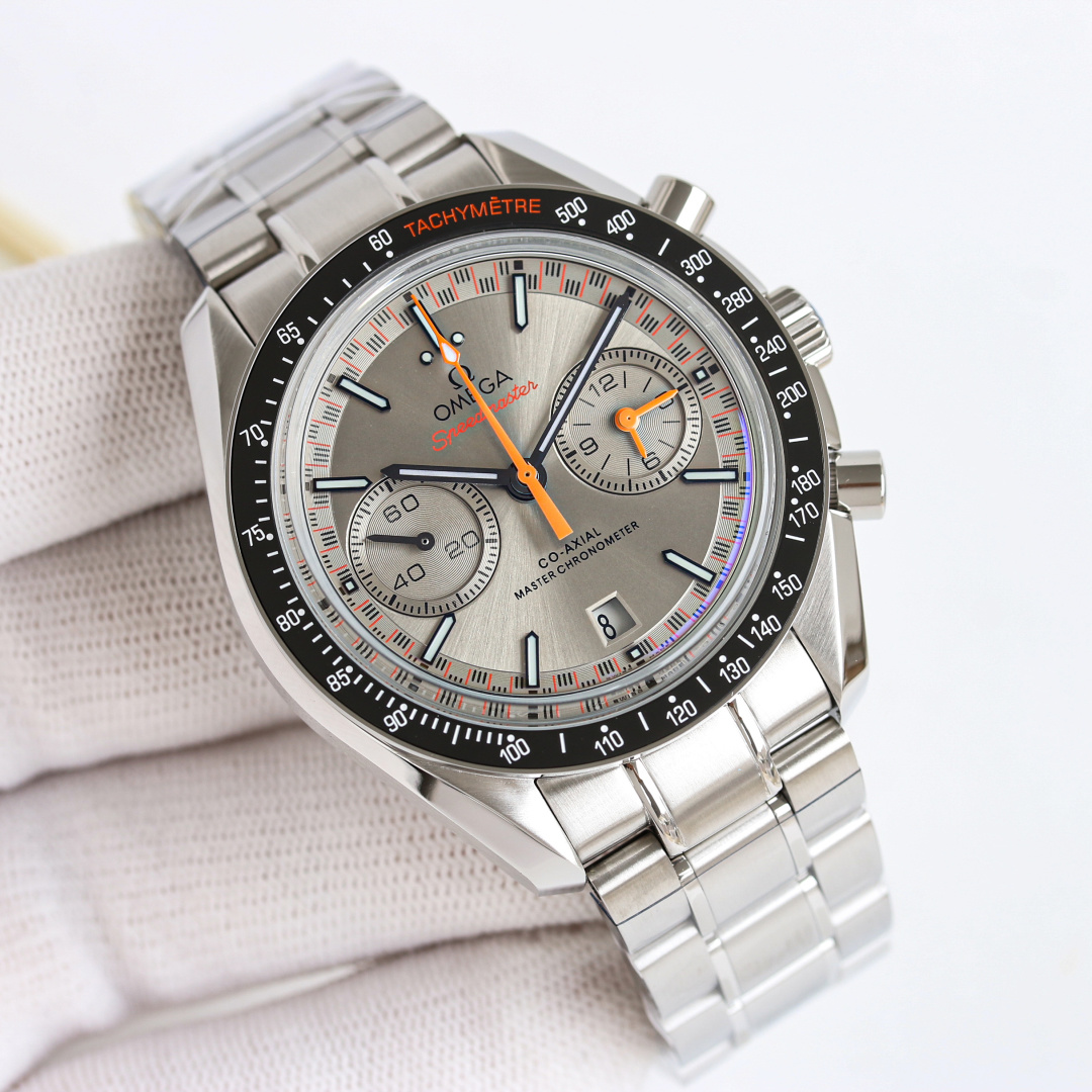 Brushed Grey Metallic Chronograph | Orange-Tipped Seconds Hand