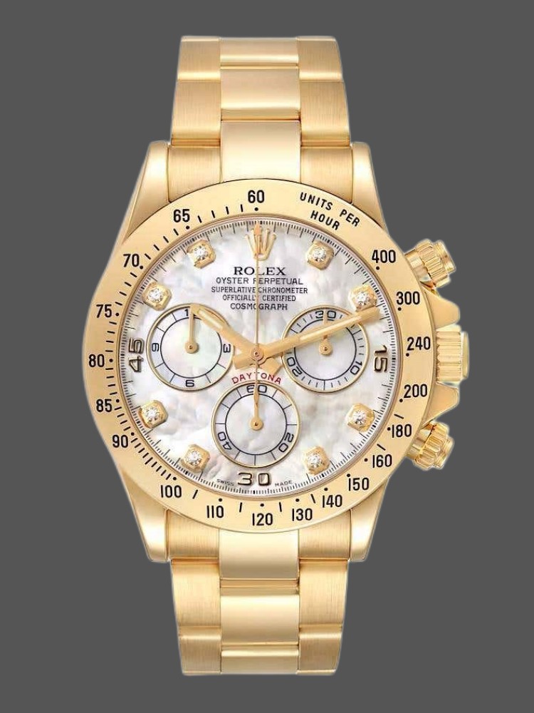 Mother of Pearl Diamond Dial Yellow Gold Chronograph 40mm Mens