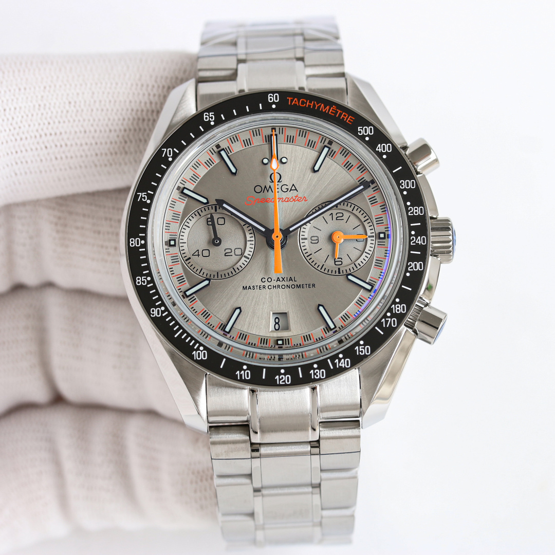 Brushed Grey Metallic Chronograph | Orange-Tipped Seconds Hand