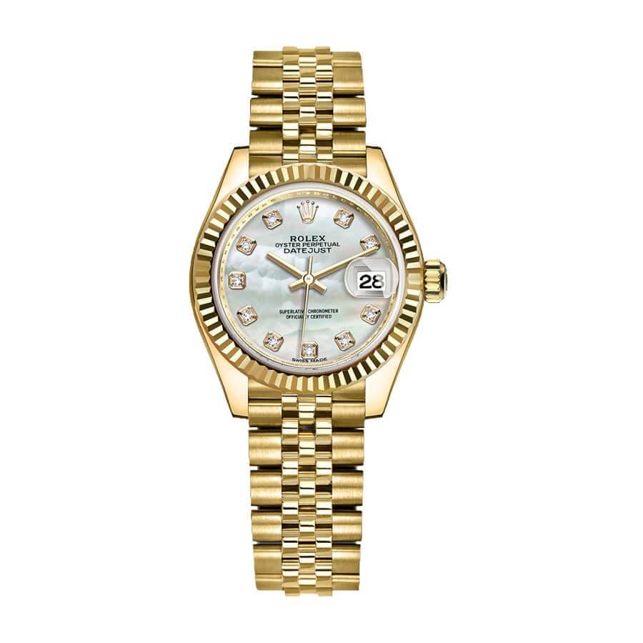 Diamond Markings Fluted Bezel Yellow Gold 28mm Lady