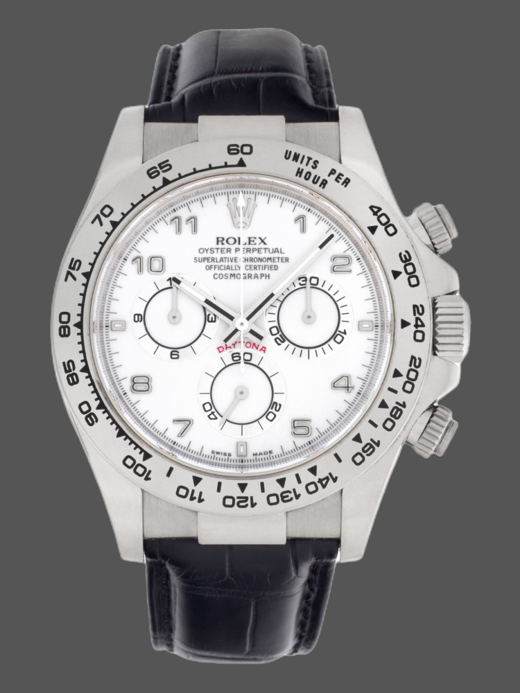 White Dial Black Leather Strap Chronograph 40mm Mens