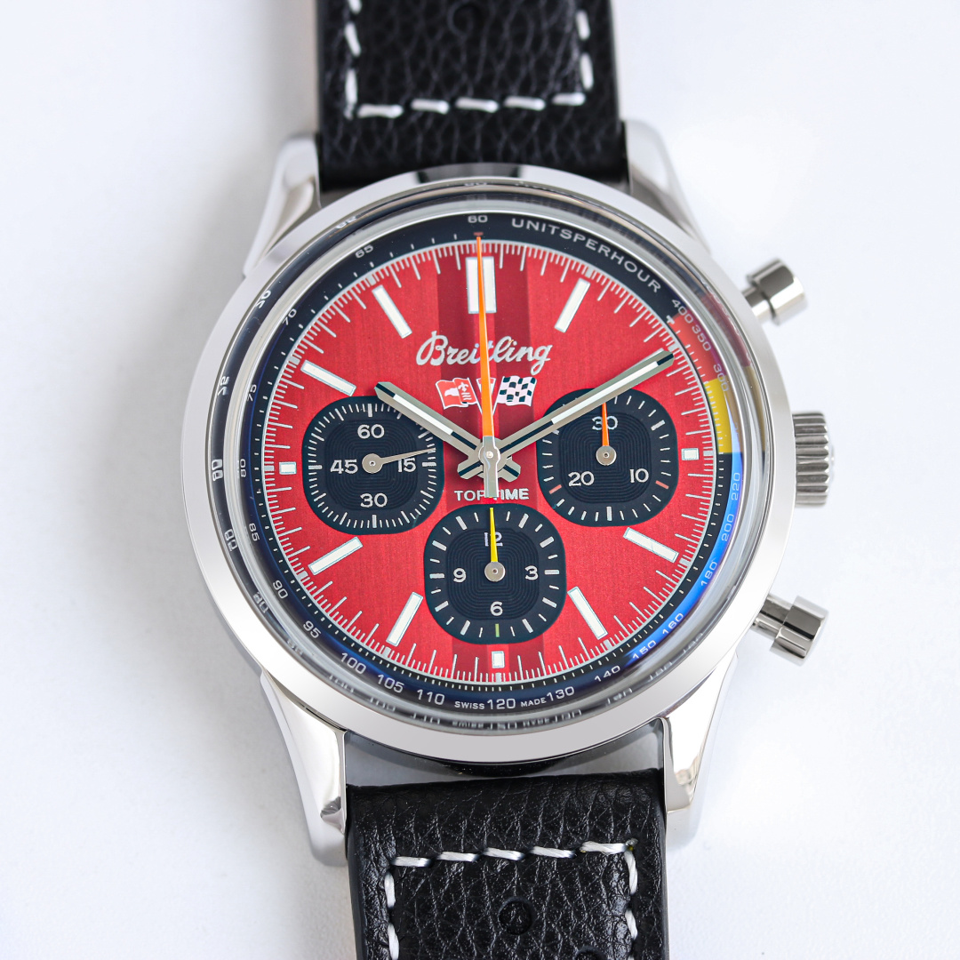 Vintage Racing Chronograph | 42mm Stainless Steel Case Racing Red Stick Marker