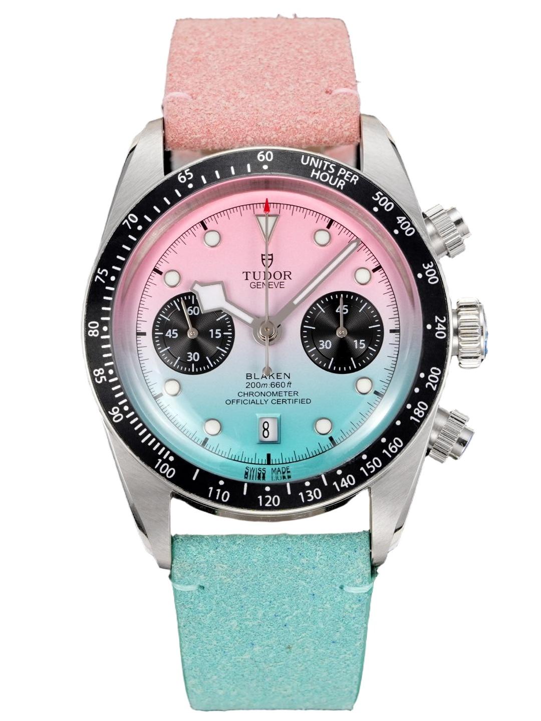 Gradient Pink‑Turquoise Racing Chronograph Watch