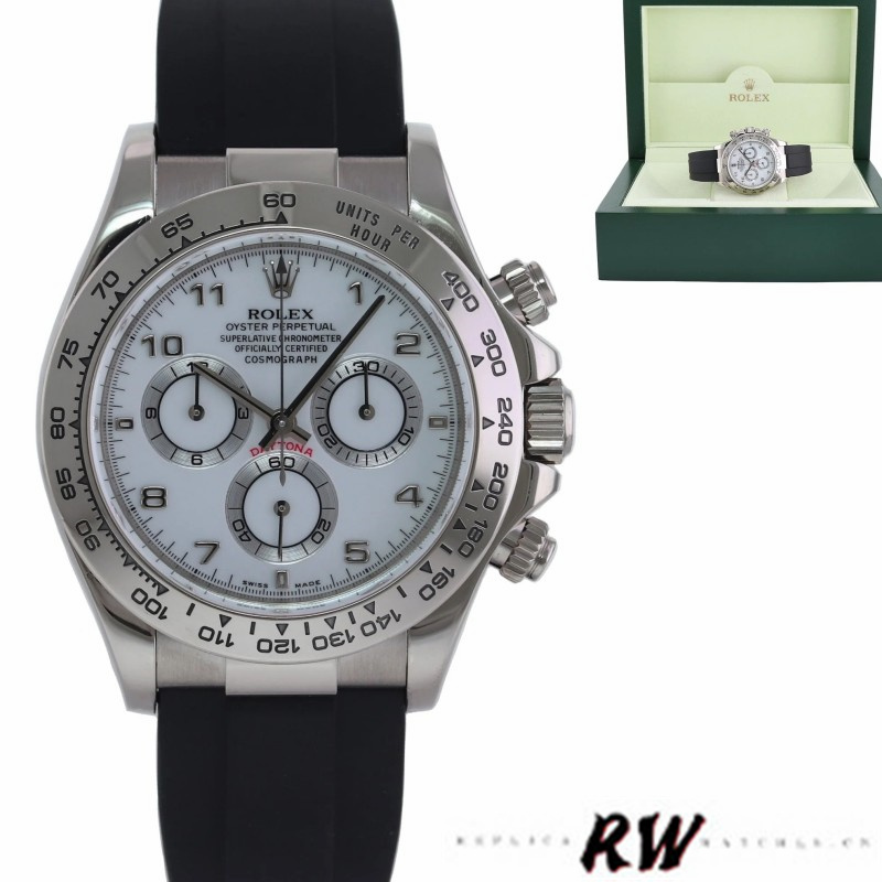 White Arabic Dial Black Rubber Strap Chronograph 40mm Mens