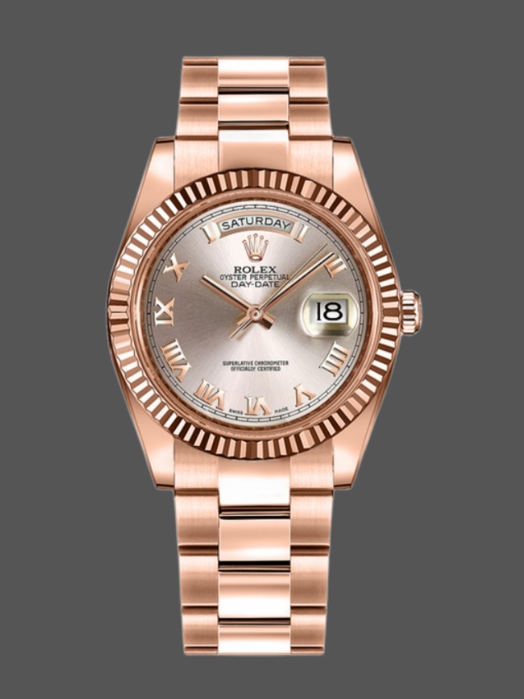 Pink Roman Numeral Dial Fluted Bezel Date