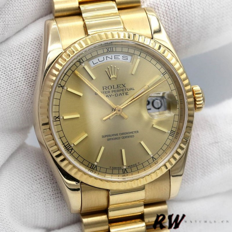 Yellow Gold Fluted Bezel Champagne Dial Date