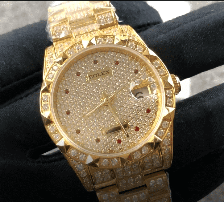 Full Diamond Dial Yellow Gold 40mm Men