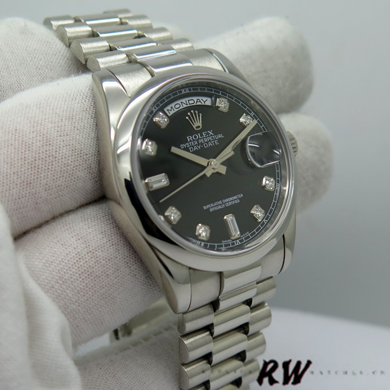 Black Diamond Dial Platinum Date 36mm Unisex