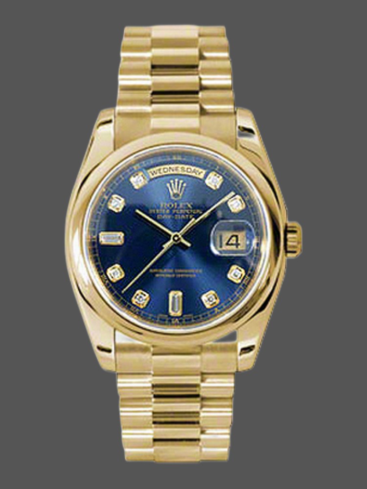 Blue Diamond Dial Yellow Gold Date 36mm Unisex