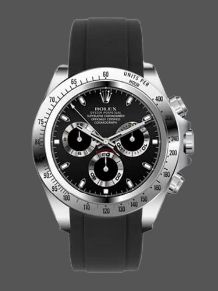 Black Dial Black Rubber Strap Chronograph 40mm Mens