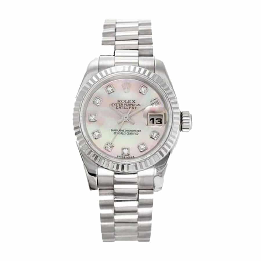 Silver Dial Fluted Bezel Yellow Gold 28mm Lady