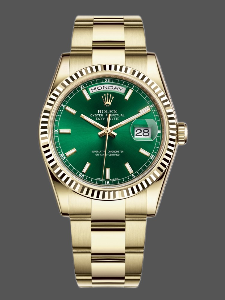 Yellow Gold Green Dial Date