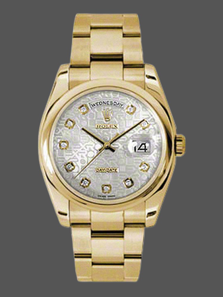 Silver Diamond Link Bracelet Yellow Gold Date 36mm Unisex