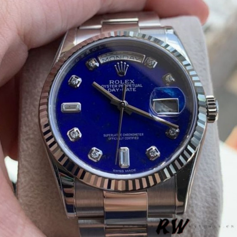 White Gold Diamond Lapis Lazuli Blue Dial Date
