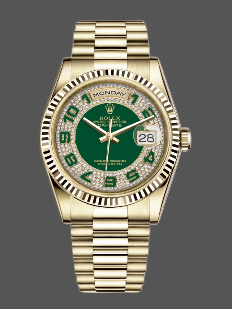 Yellow Gold Green Diamond Pave Dial Date