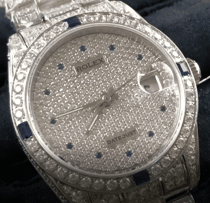 Diamond Markings Fluted Bezel Yellow Gold 28mm Lady