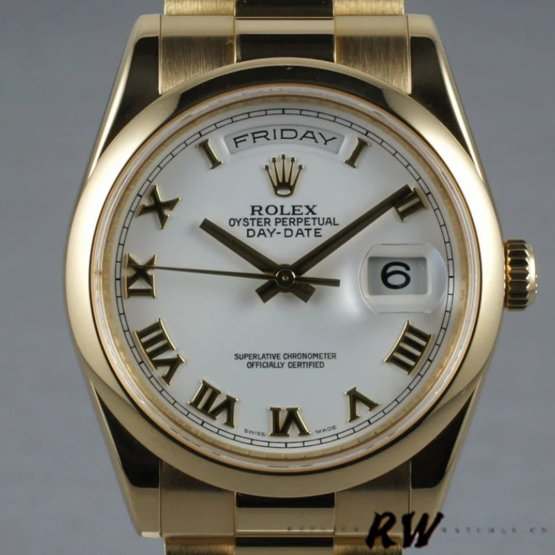 White Roman Dial Yellow Gold Date 36mm Unisex