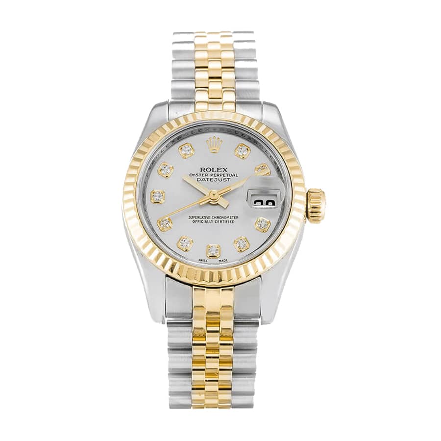 Silver Diamond Dial Yellow Gold 28mm Lady