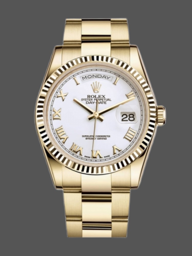 White Roman Numeral Dial Yellow Gold Date
