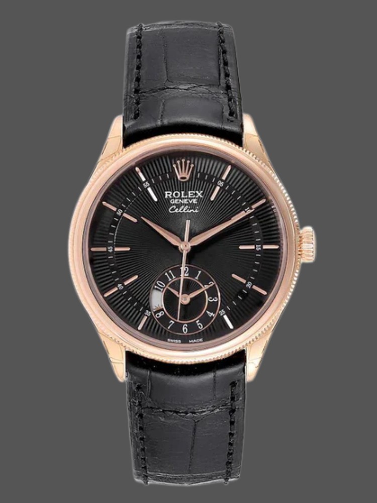 Black Dial Black Leather Strap