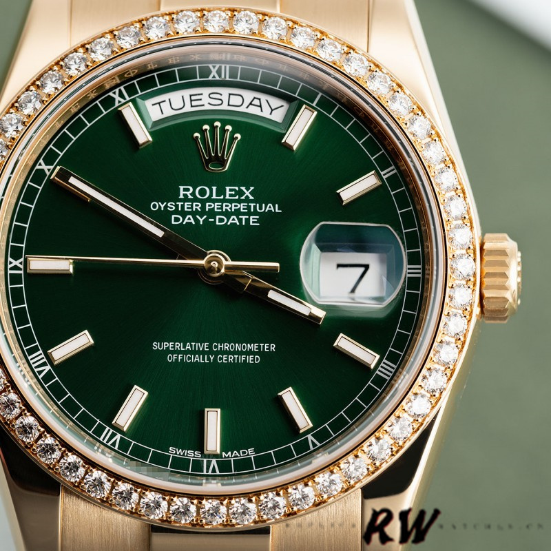 Green Index Dial Yellow Gold Date