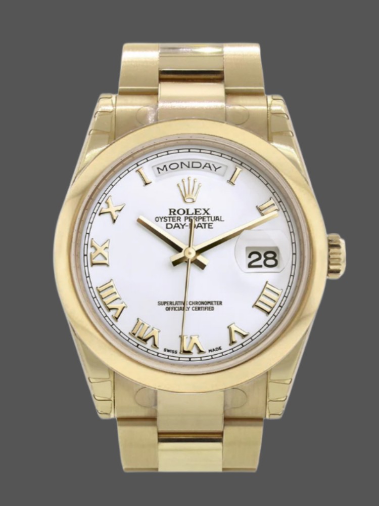 White Roman Dial Yellow Gold Date 36mm Unisex