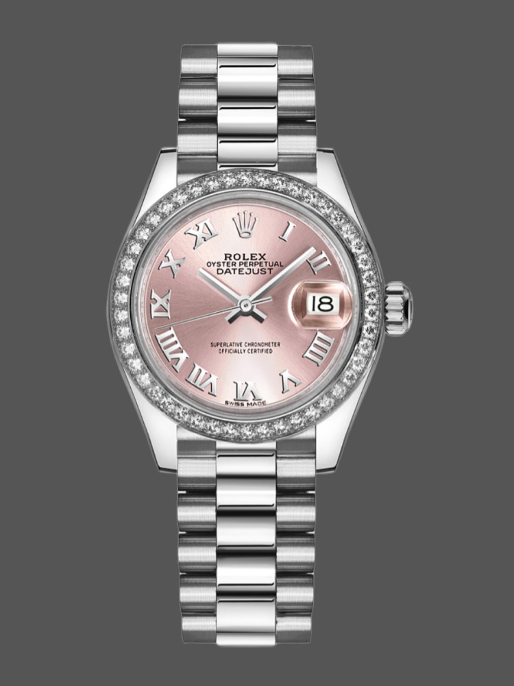 Pink Dial Roman Numerals Diamond Bezel 28mm Lady