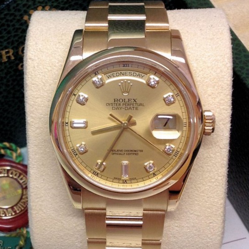Champagne Diamond Dial Yellow Gold Date 36mm Unisex