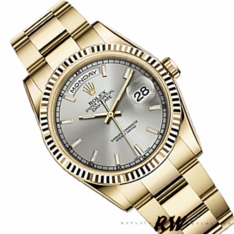 Yellow Gold Silver Dial Fluted Bezel Date