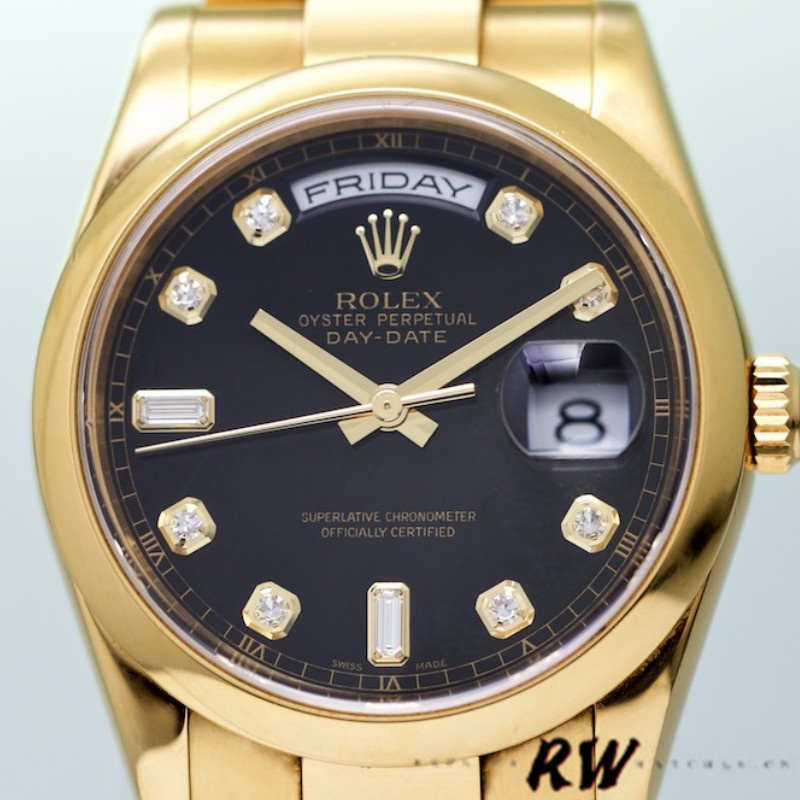 Black Diamond Dial Yellow Gold Date 36mm Unisex