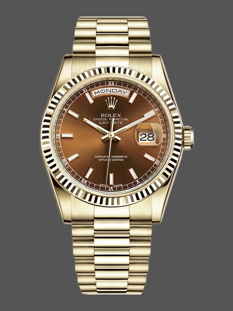Yellow Gold Index Cognac Dial Date