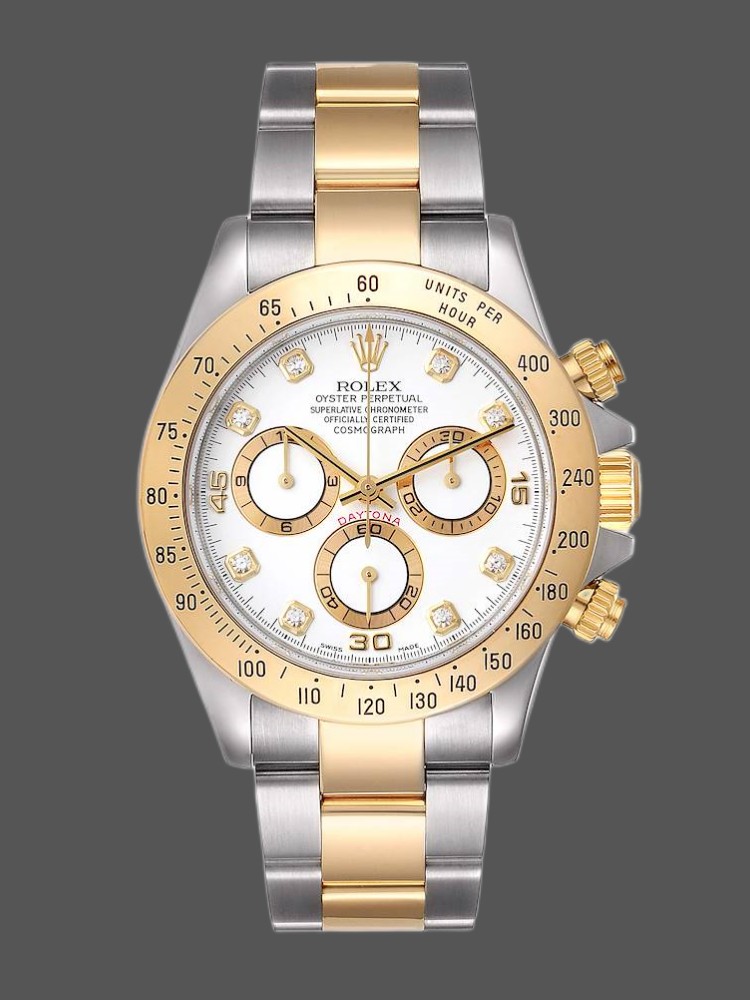 White Diamond Dial Two Tone Chronograph 40mm Mens