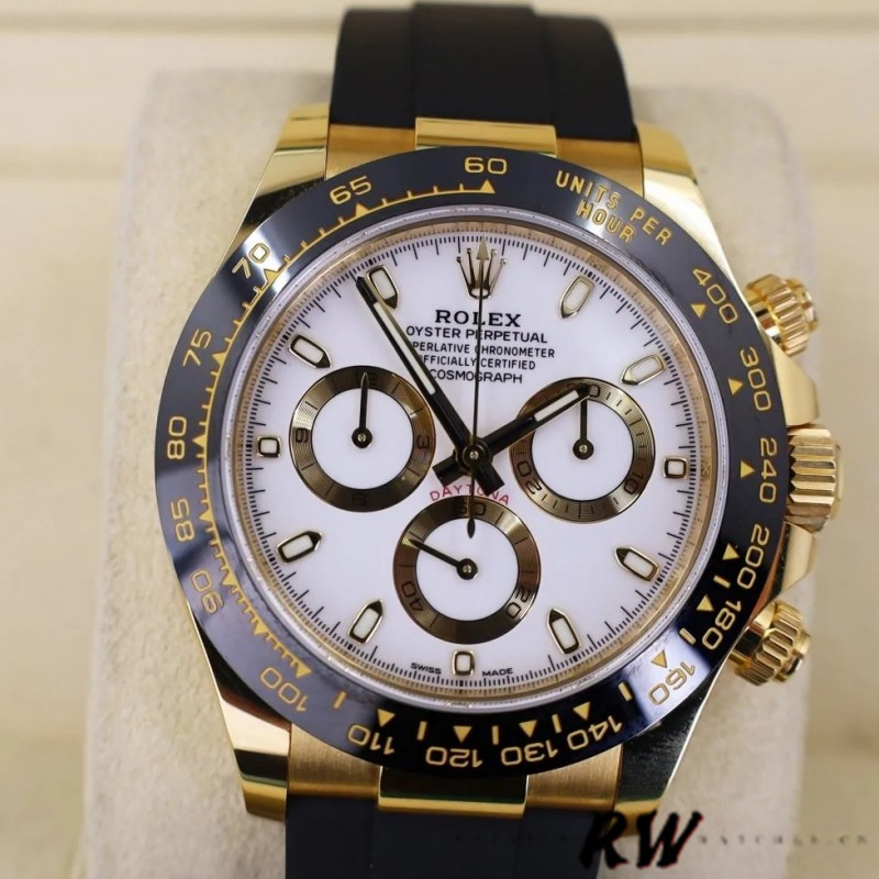 White Dial Black Rubber Strap Chronograph 40mm Mens