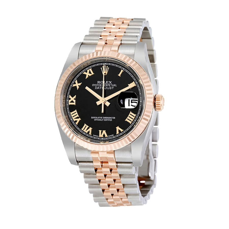 Black Roman Dial Yellow Gold 28mm Lady