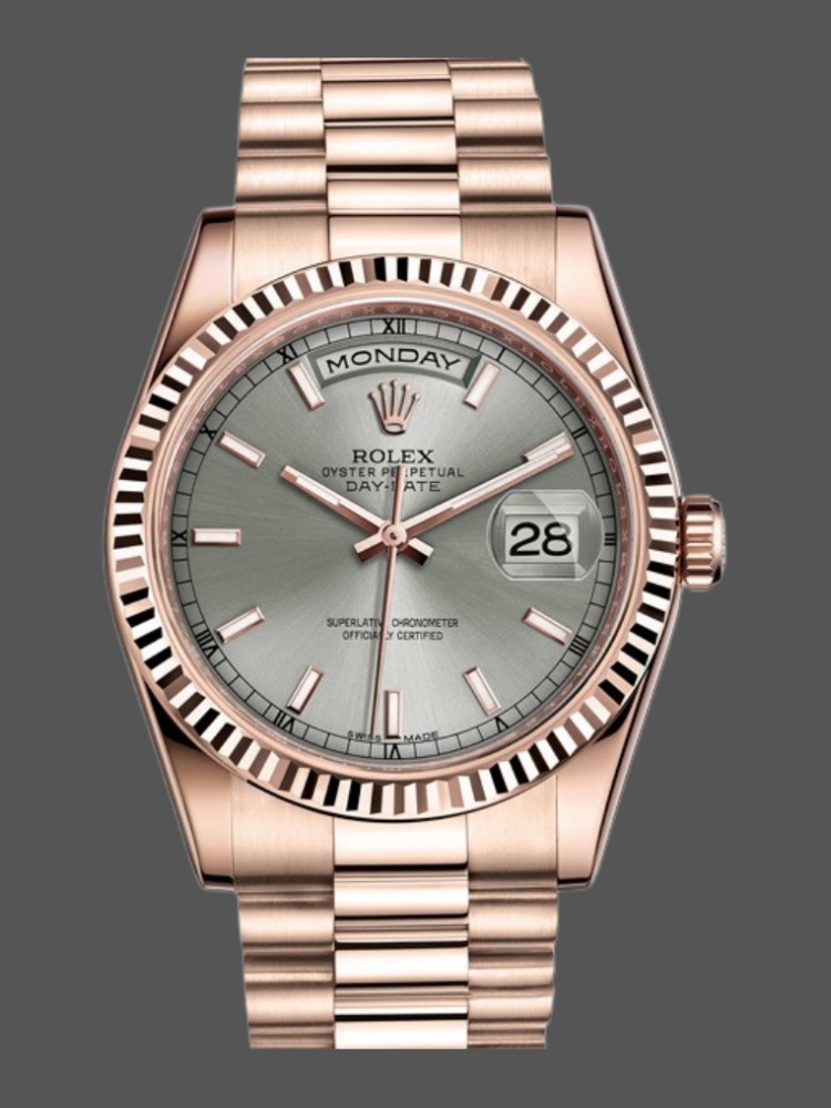Rhodium Grey Dial Rose Gold Date