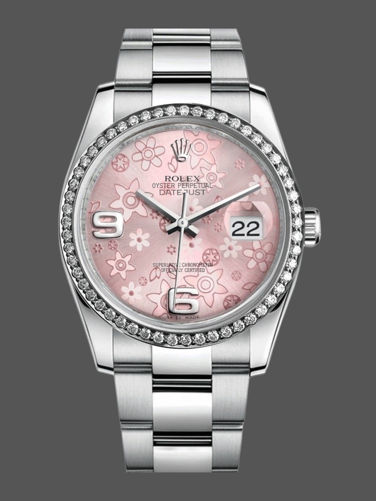 Pink Floral Dial Date-Display 36mm Lady