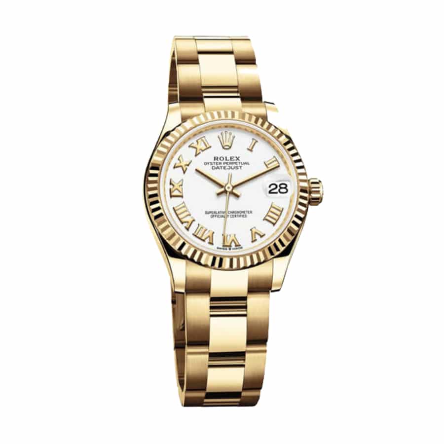 Grey Dial Fluted Bezel Yellow Gold 28mm Lady