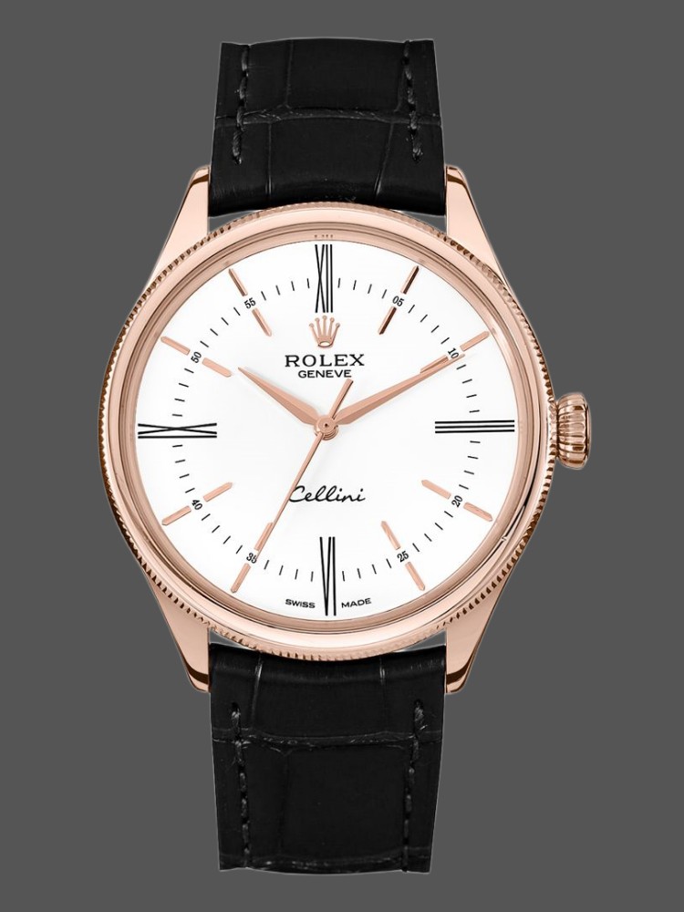 White Dial Black Leather Strap