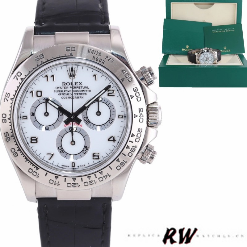 White Arabic Dial Black Leather Strap Chronograph 40mm Mens