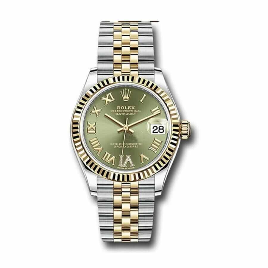 Green Dial Fluted Bezel Yellow Gold 28mm Lady