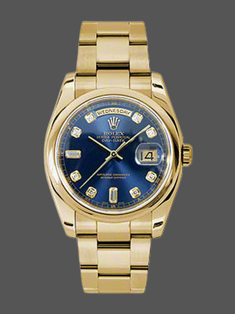 Blue Diamond Dial Yellow Gold Date 36mm Unisex