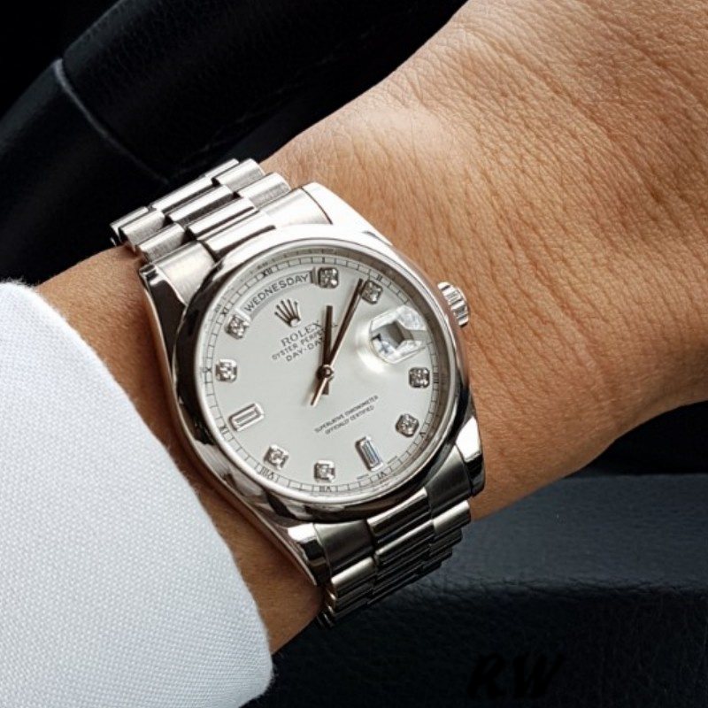 Silver Diamond Dial White Gold Date 36mm Unisex