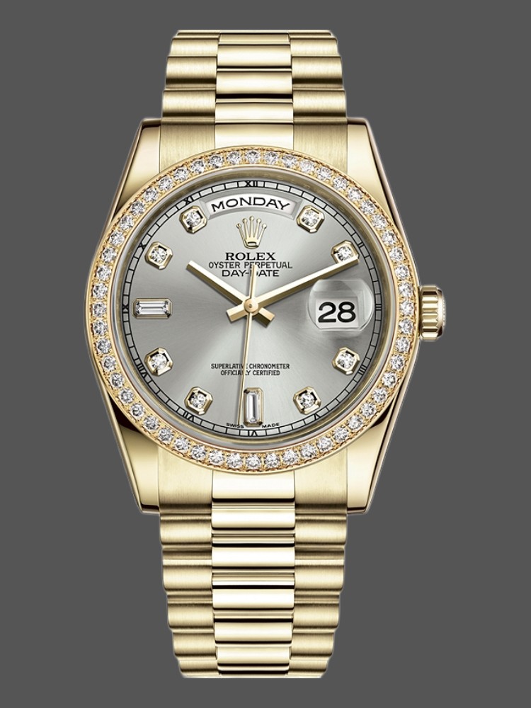 Silver Diamond Dial Yellow Gold Date